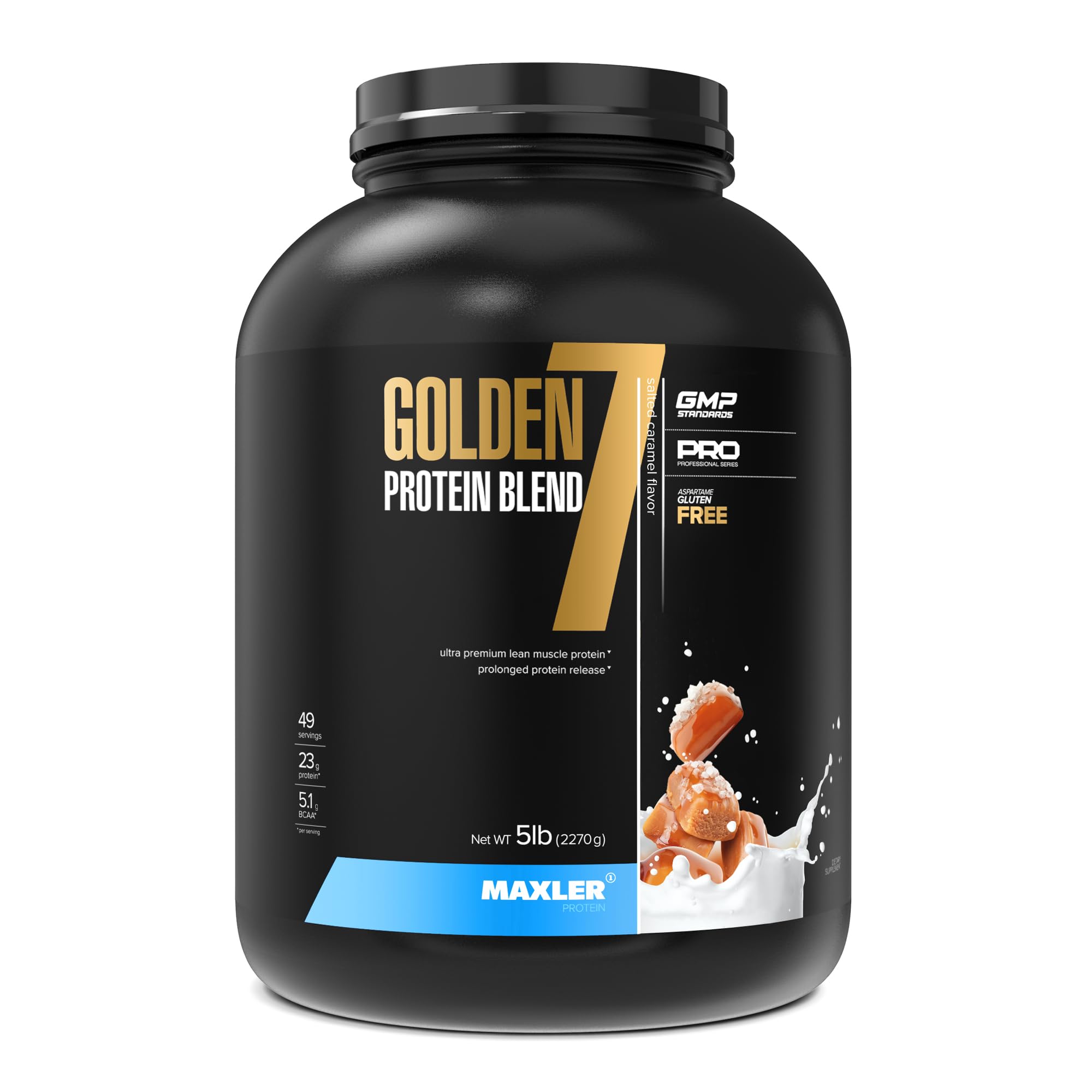 Maxler Golden 7 Protein Blend - Protein Powder for Muscle Gain & Recovery - Salted Caramel Protein Powder 5 lb Salted Caramel 2.27 kg (Pack of 1)