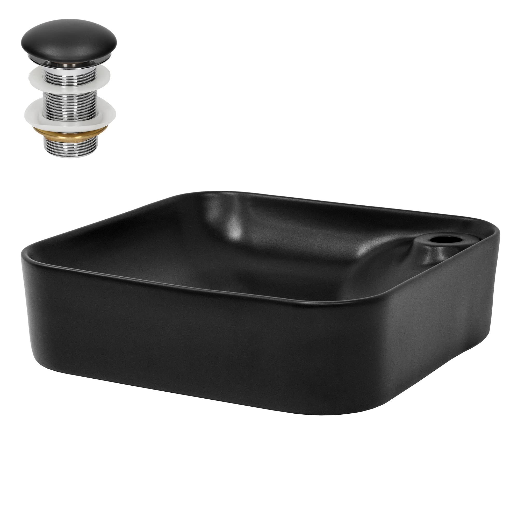 ML-Design Lavabo de Cerámica Negro Mate Redondo Ø 280 x 150 mm Con Agujero De Desagüe Lavamanos Moderno De Encimera Sobremesa De Superficie Pila Para Baño Aseo Fregadero Diseño Minimalista — view 17