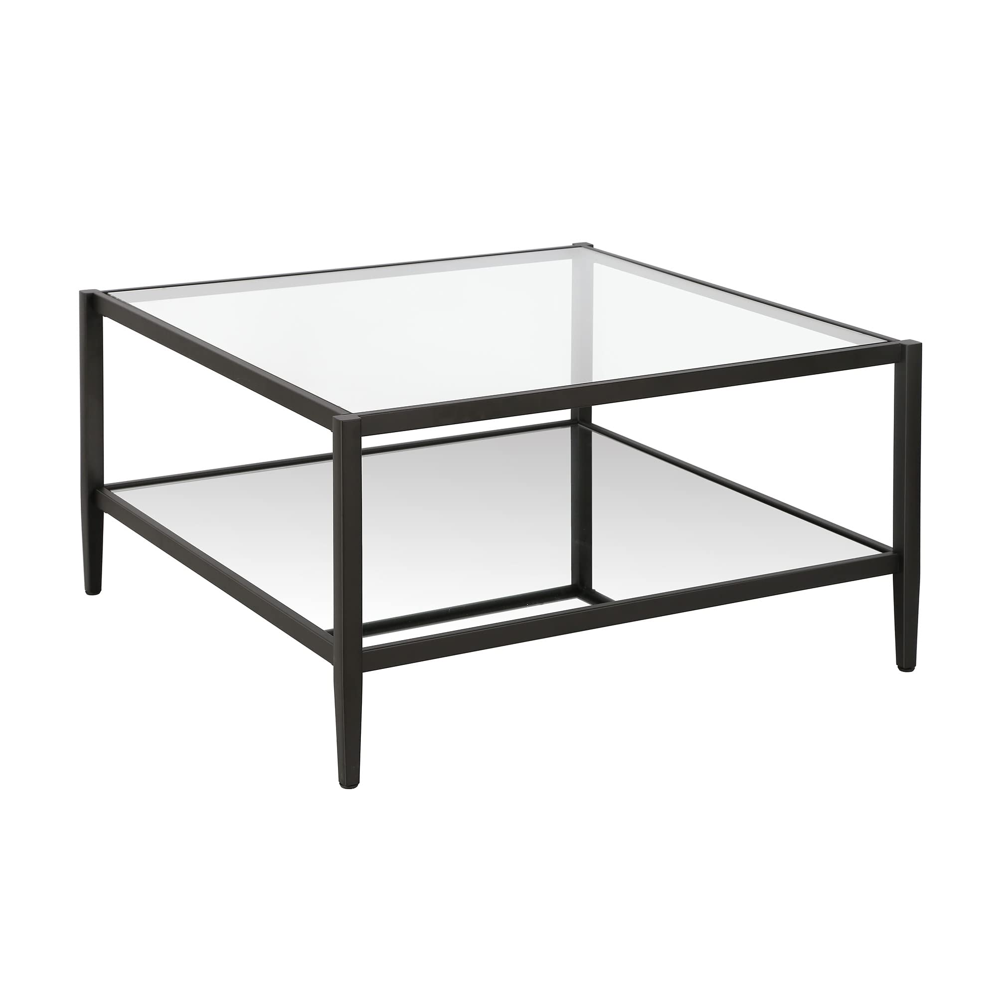 Henn&Hart 32" Wide Square Coffee Table with Mirror Shelf in Blackened Bronze, Modern coffee tables for living room, studio apartment essentials