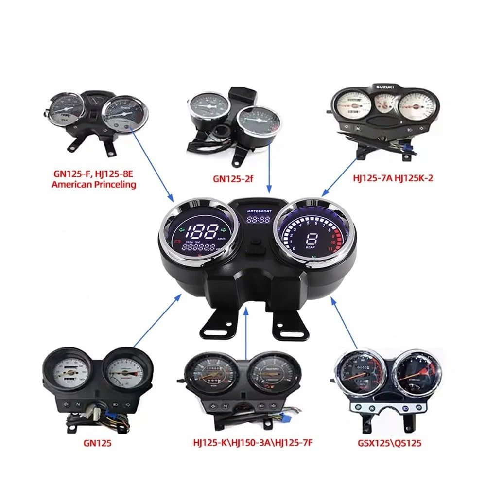 Contagiri contachilometri LED Digitale Moto Tachimetro RPM Contagiri Cruscotto TRIP ODO Orologio Livello Olio Indicatore 1-11 Marcia Per 150Gato 250cc