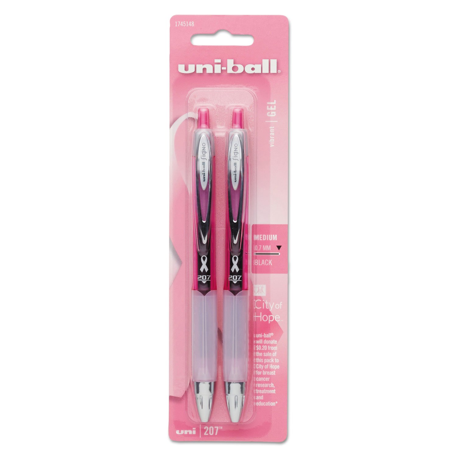 Uniball BCA Signo 207 RT Gel Pen, Black Ink, 0.7mm, 2/Pack (SAN1745148)