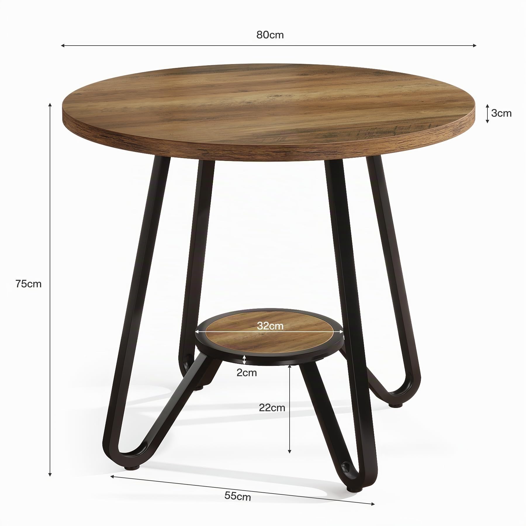 Tribesigns Table de Réunion Ronde 80×80×75 cm – Conférence 2-4 Personnes, Petite Table de Bureau en Bois avec Étagère Inférieure, Gain de Place pour Espace Restreint, Home Office, Salle de Réunion