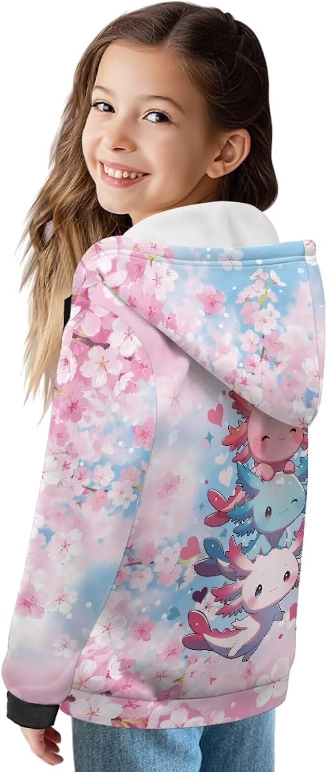 Girls Hoodie Graphic Fleece Jacket Long Sleeve Sweatshirt Full Zip Coat with Hood Spring Fall Winter Outwear