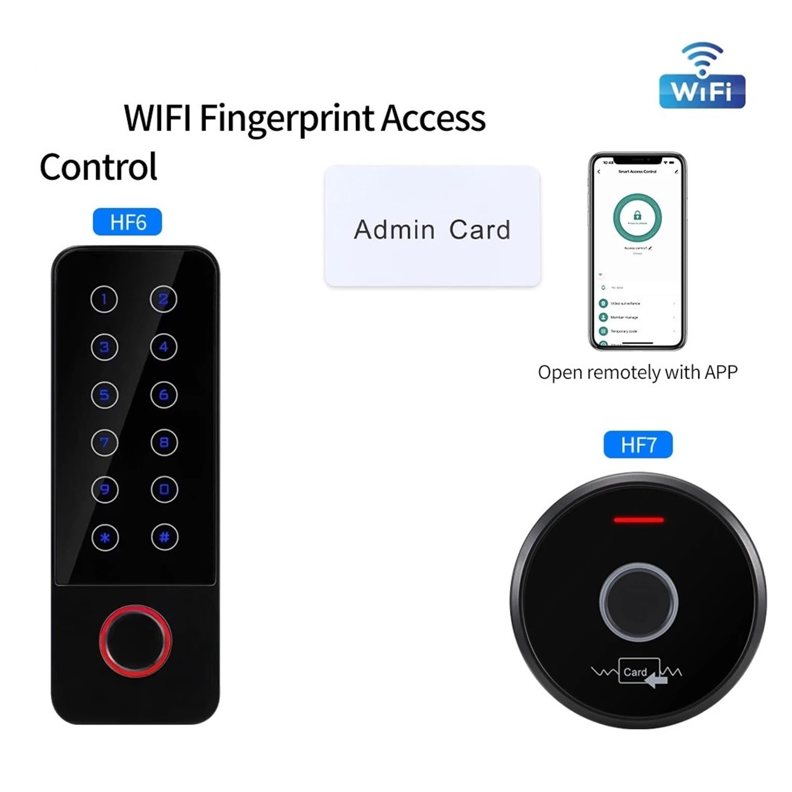Sistema di blocco porta con tastiera RFID e impronta digitale autonomo impermeabile Wi-Fi da 12 V, allarme magnetico, Maggiore sicurezza(HF7 13.56Mhz(IC))