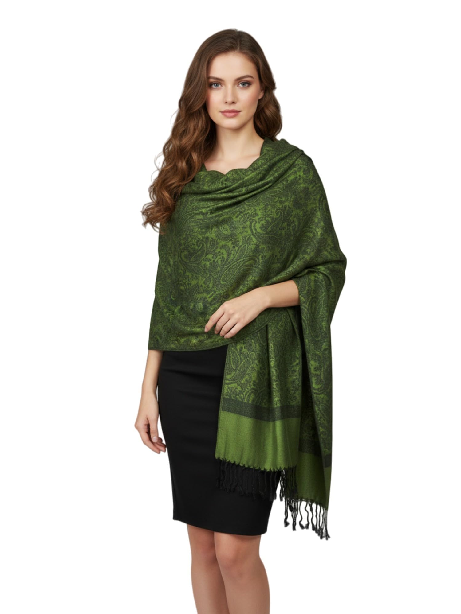 PASKMLNA Paisley Jacquard Pashmina Shawl Wrap Scarf Stole, Olive Green, Large