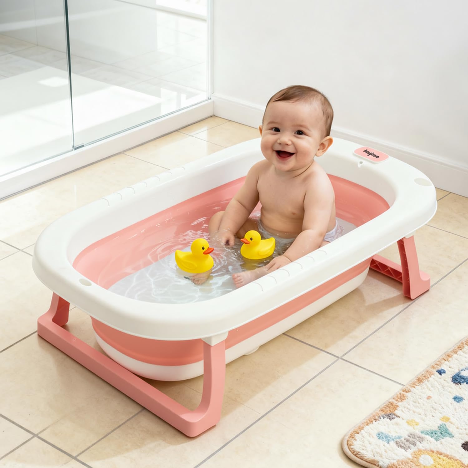 Baybee Jolly Kids Bath Tub for Baby to 3 Years Boys Girls - Foldable Bathtub with Anti Skid Base & Drainer | Baby Bathing Tub - Pink-picture-22