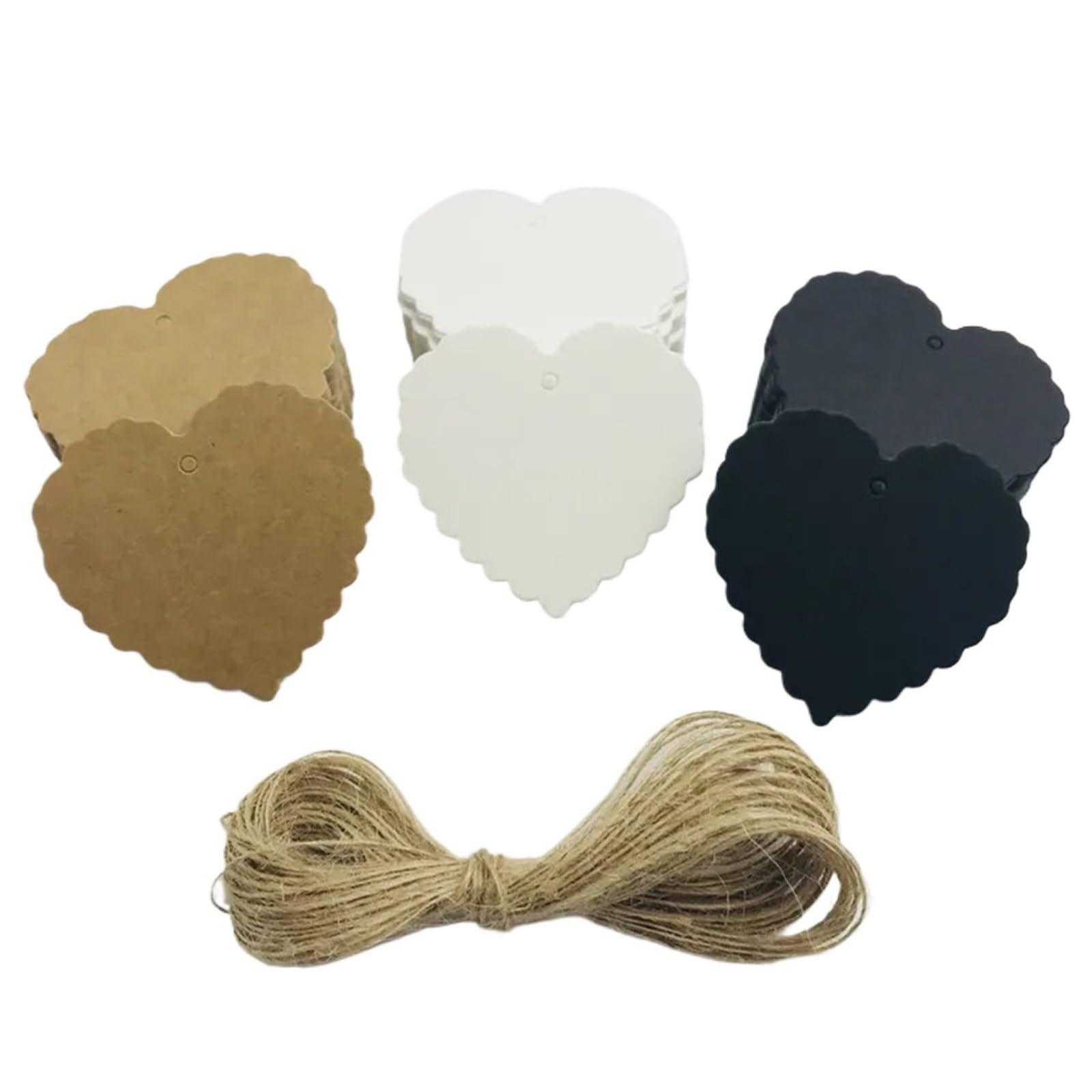 Etichette per prezzi con cordino, 200 etichette in carta kraft, etichette per giardinaggio, per matrimonio, note vuote, 5,8 x 5,5 cm (nero con corda da 10 m)