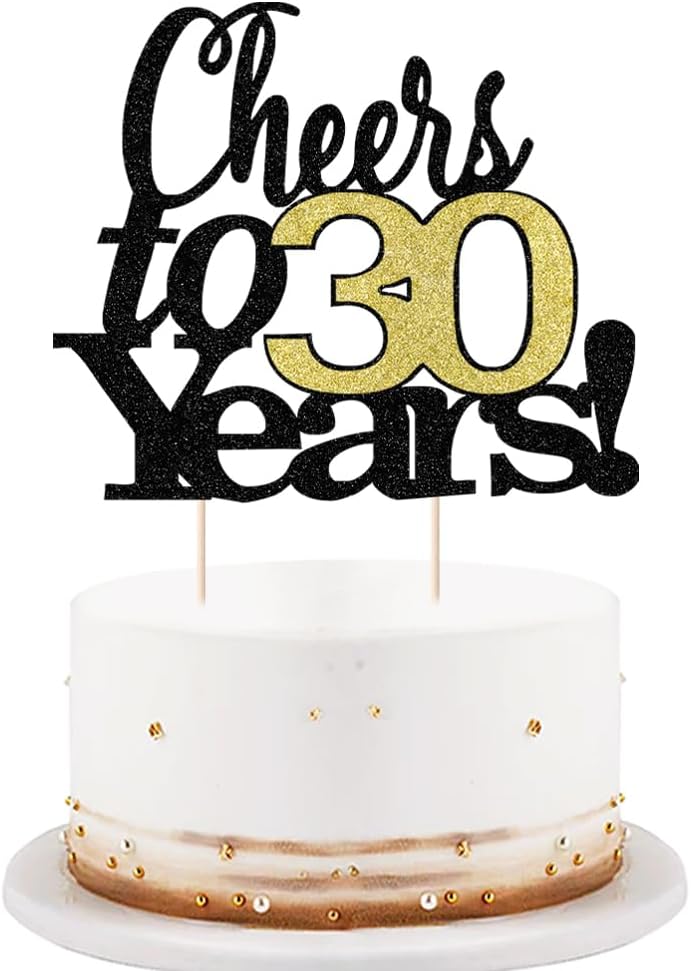 LVEUD Black Font Golden Numbers Cheers to 30 Years Happy Birthday Cake Topper -Wedding,Anniversary,Birthday Party Decorations (30th)