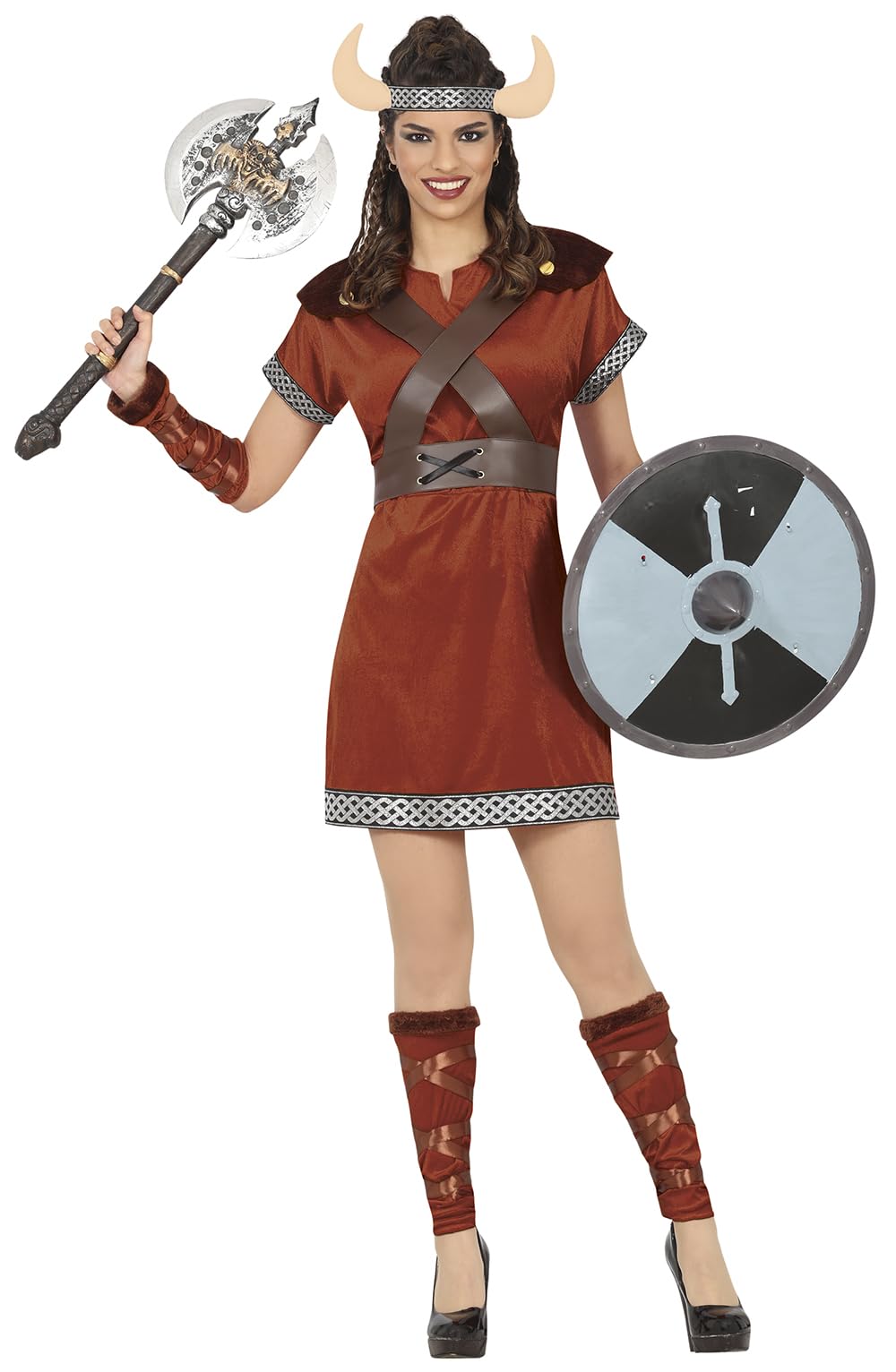 FIESTAS GUIRCA Viking Warrior Queen Costume for Women – Costume for Women Including Headpiece with Horns Size L 14-16
