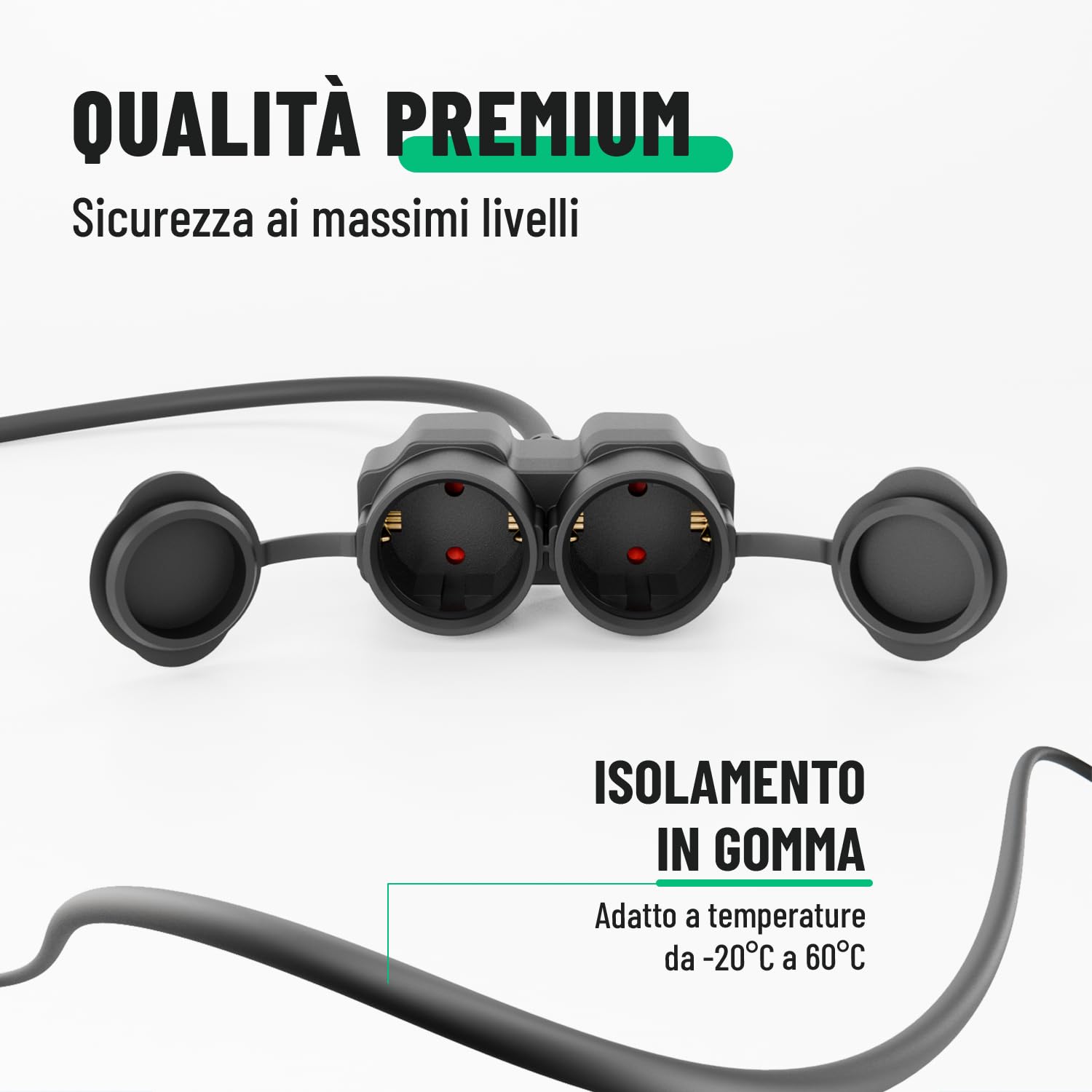 greate Prolunga elettrica da 20 metri con 2 prese - Spina elettrica impermeabile IP44 per estern - Presa shuko 3500W - Prolunghe elettriche, cavo prolunga elettrica, prolunga 16A