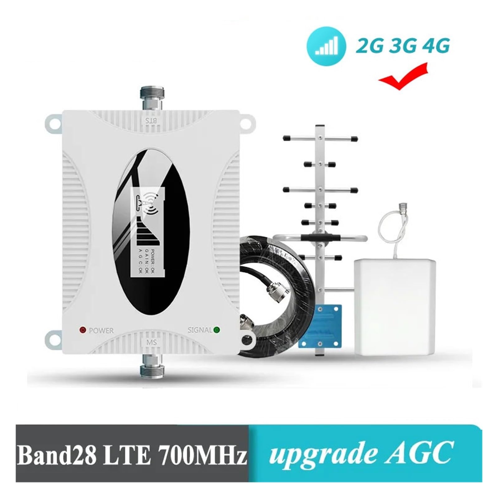 Amplificador De Señal Celular 4G B28 700 MHz LTE AGC Repetidor Teléfono Móvil Voz Y Datos For Fácil Amplia Compatibilidad(9dbi antenna set)