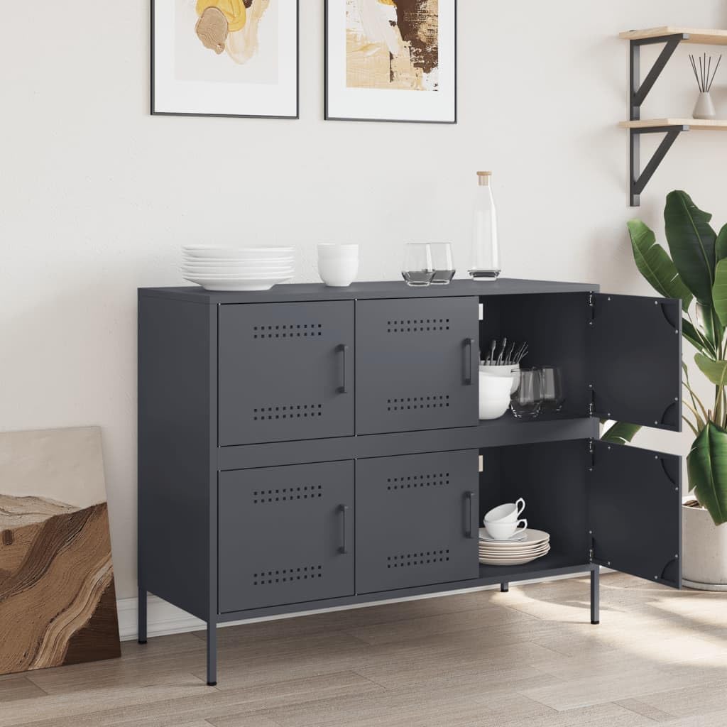 Credenza antracite, 100,5 x 39 x 79 cm, in acciaio