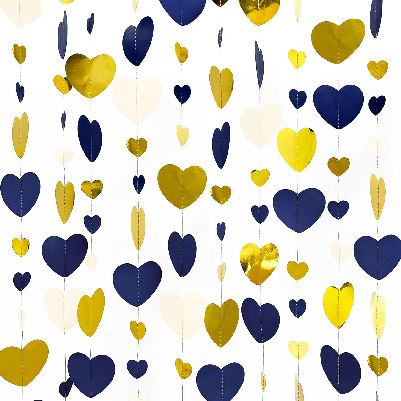 Valentinstagsparty-Dekorationen, Marineblau, Gold, Liebe, Herz, Girlande, Königsblau, Gold, hängende Luftschlangen, Banner für Jahrestag, Muttertag, Junggesellinnenabschied, Verlobung, Hochzeit,