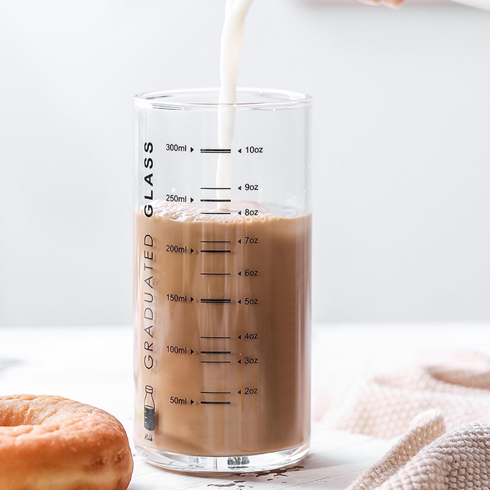 Hakefyna 10 Oz Glass Measuring Cup for Milk, Juice, Coffee, Ice Cream, Elderly, Beginners, Weight Loss