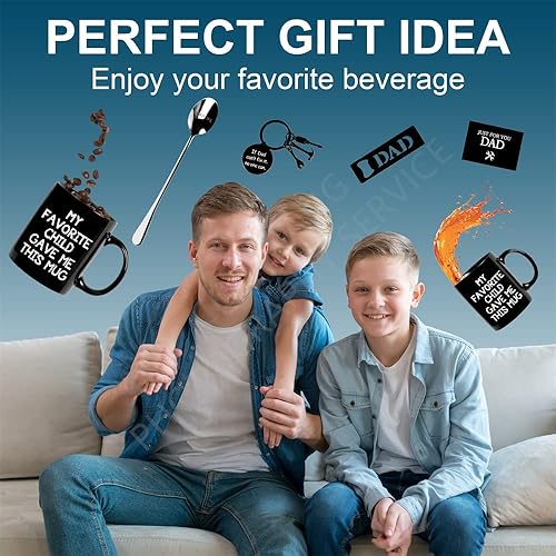 Miniatura 4 de Juego de regalos para papá, 5 unidades, 100% cerámica, taza de café de 11 onzas con llavero a juego, abridor de botellas grabado, cuchara, tarjeta,