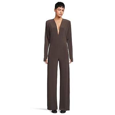 Norma Kamali Dolman V Neck Jumpsuit w/ Shoulder Pads Women