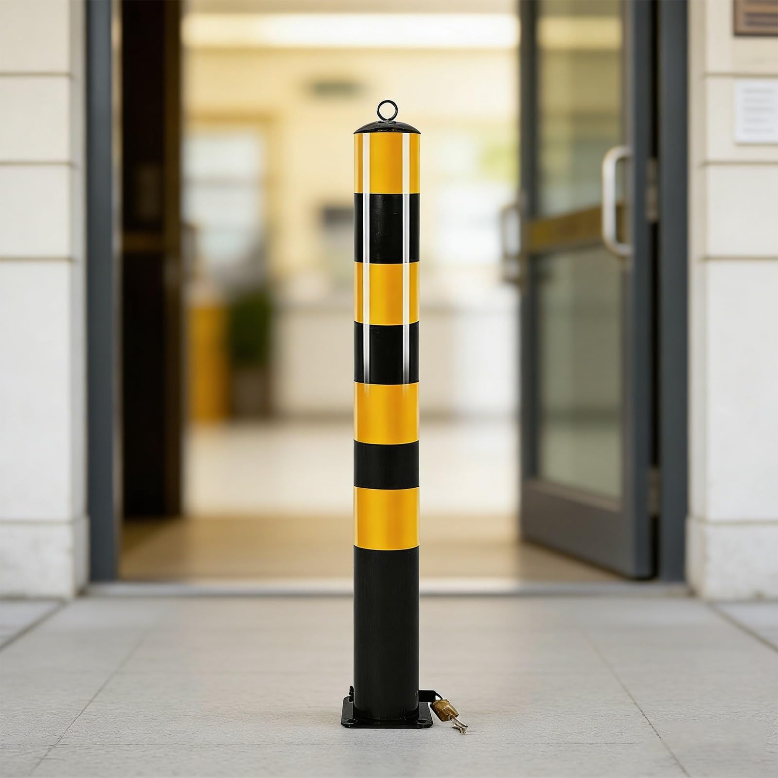 Poteau de sécurité de 99 cm avec Serrure, Poteau de sécurité Amovible en Acier avec Bandes réfléchissantes, poteaux de délimitation pour Le contrôle des foules, pour Garage