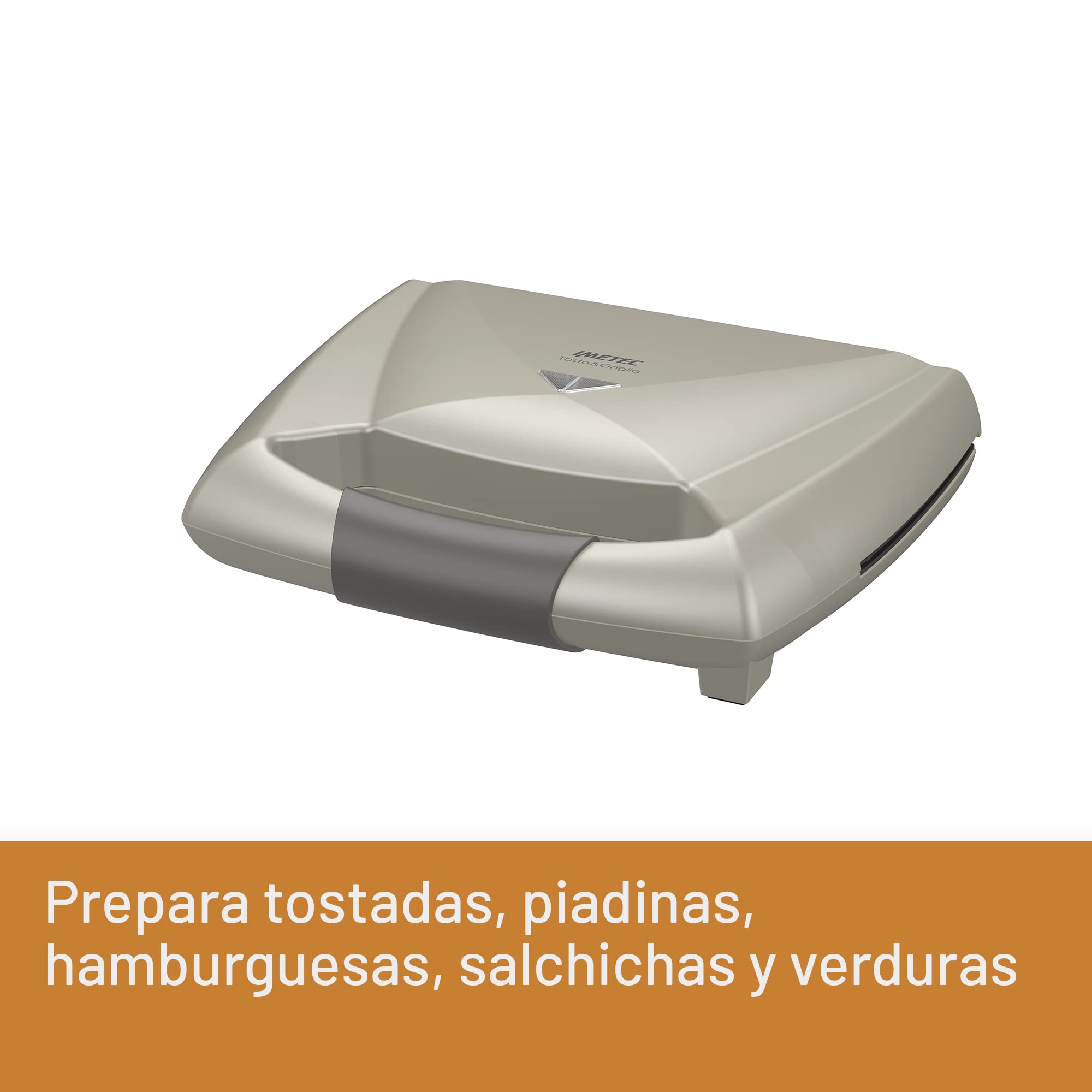 Imetec Tosta&Griglia, Sandwichera, Tostadora, con planchas XL para preparar 3 tostadas a la vez, compacta, almacenable verticalmente, placas antiadherentes, led funcionamiento, 800 W