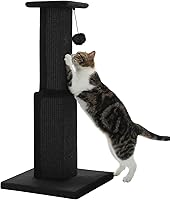 PAWZ Road 32" Large Cat Scratching Post - Sturdy Black Sisal Rope Scratcher with Dangling Toy Ball for Adult Indoor Cats