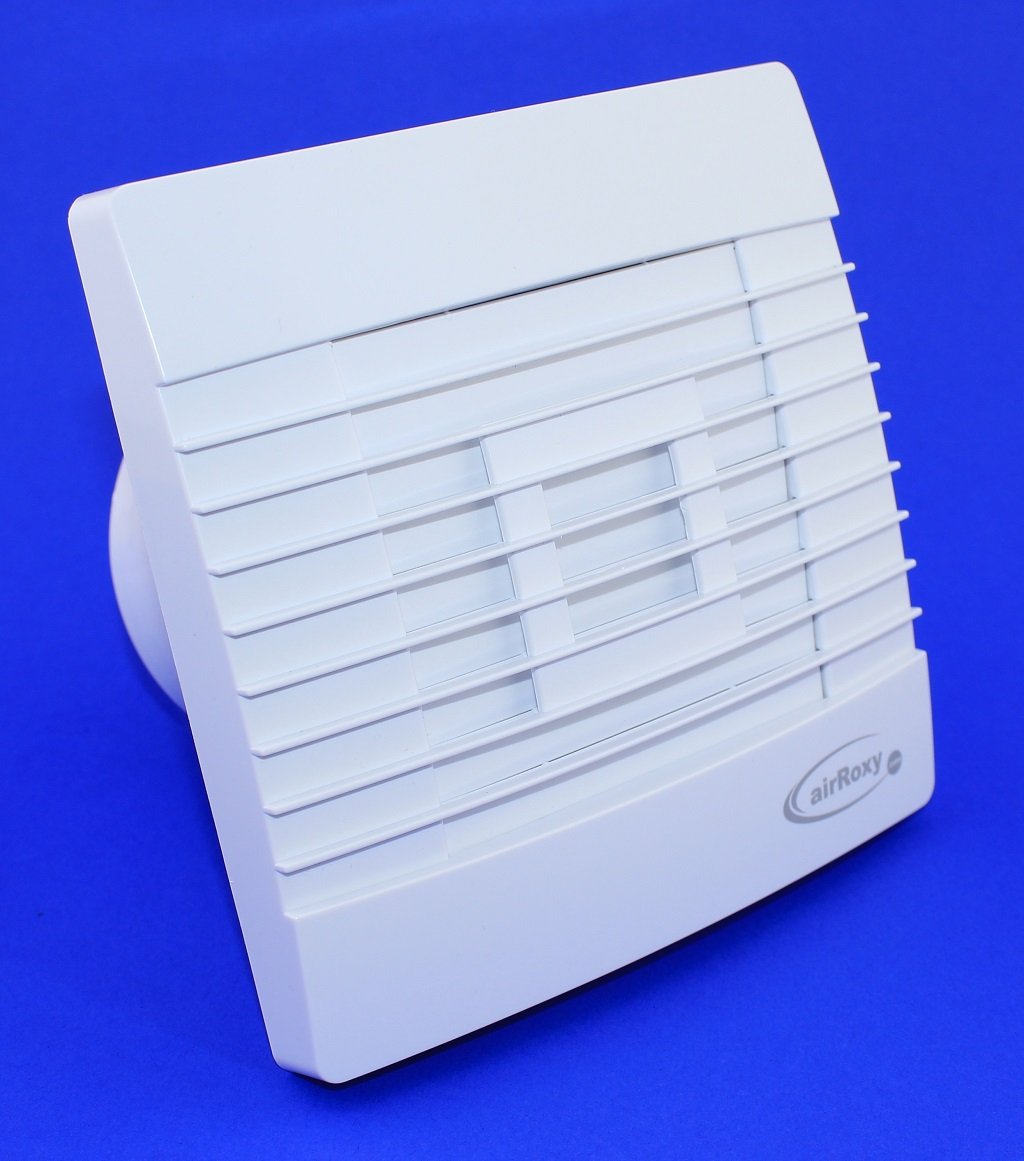 Badventilator Jalousie/Lamellen mit Bewegungsmelder/Präsenzmelder und Timer/Nachlauf Badlüfter Lüfter Ventilator weiß Front Ø 100 mm 10 cm prestigeMS Wandlüfter Ventilator Einbaulüfter Bad Küche