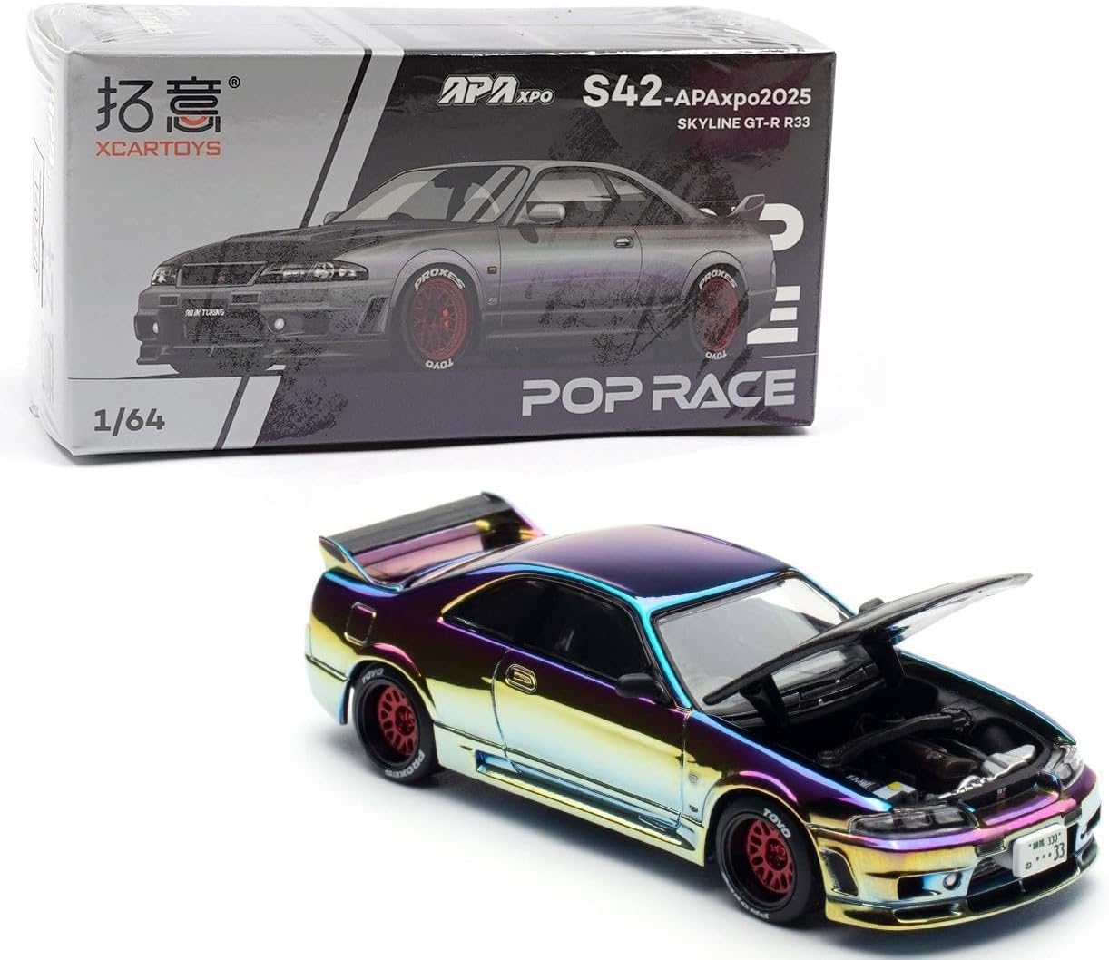 1:64 Diecast Collectibles Model Car Compatible with Nissan Skyline GT-R R33 Magic Color APAxpo 2025 Limited Edition by Pop Race Xcartoys PR640427