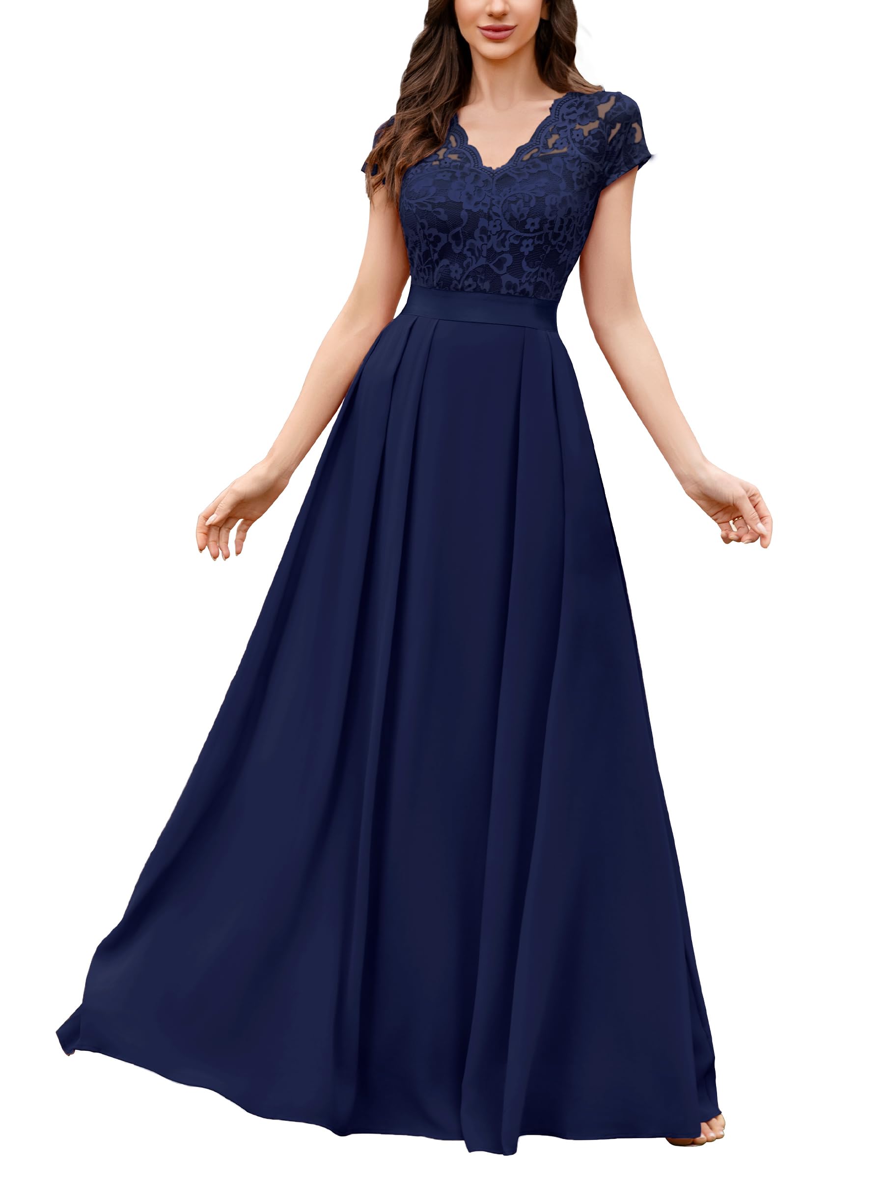 Miusol Women's Elegant Floral Lace Formal V Neck Bridesmaid Party Dress