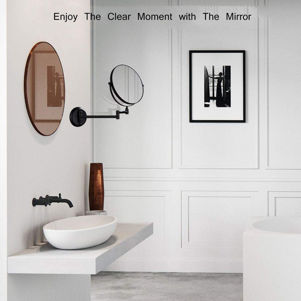 Espejo De Maquillaje De Pared De 8 Pulgadas con Luz Led Y Aumento, Espejo De Tocador Giratorio De Doble Cara para Baño, Rotación De 360 Grados, Cuello De Cisne Flexible Y Ventosa,Matte Black-7x