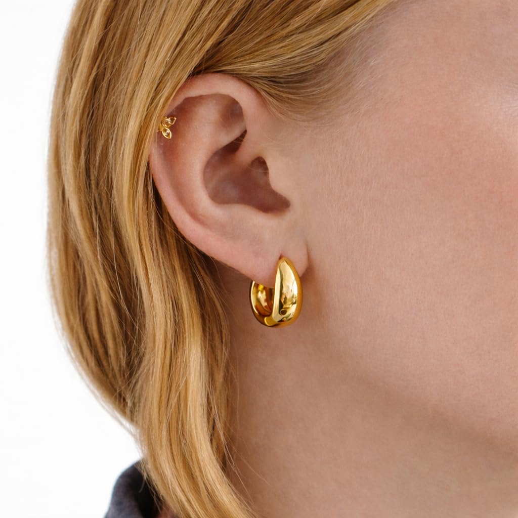 Salve Chic Chunky Oval Huggie Hoop Earrings for Women Fashion | Stylish Trendy Latest Gold Bali Western Dainty Ear Accessories | Korean Earrings for Girls | Valentine's Gift for Girlfriend 2