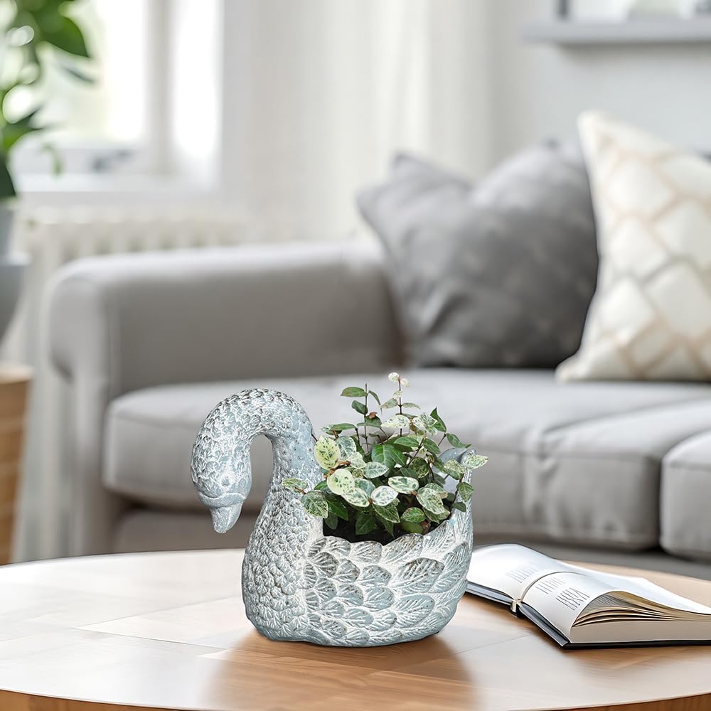 Swan Planters for Outdoor Plants Succulent Pots Indoor Unique Flower Plant Pots Cement Swan Decor Home Garden Balcony Decor