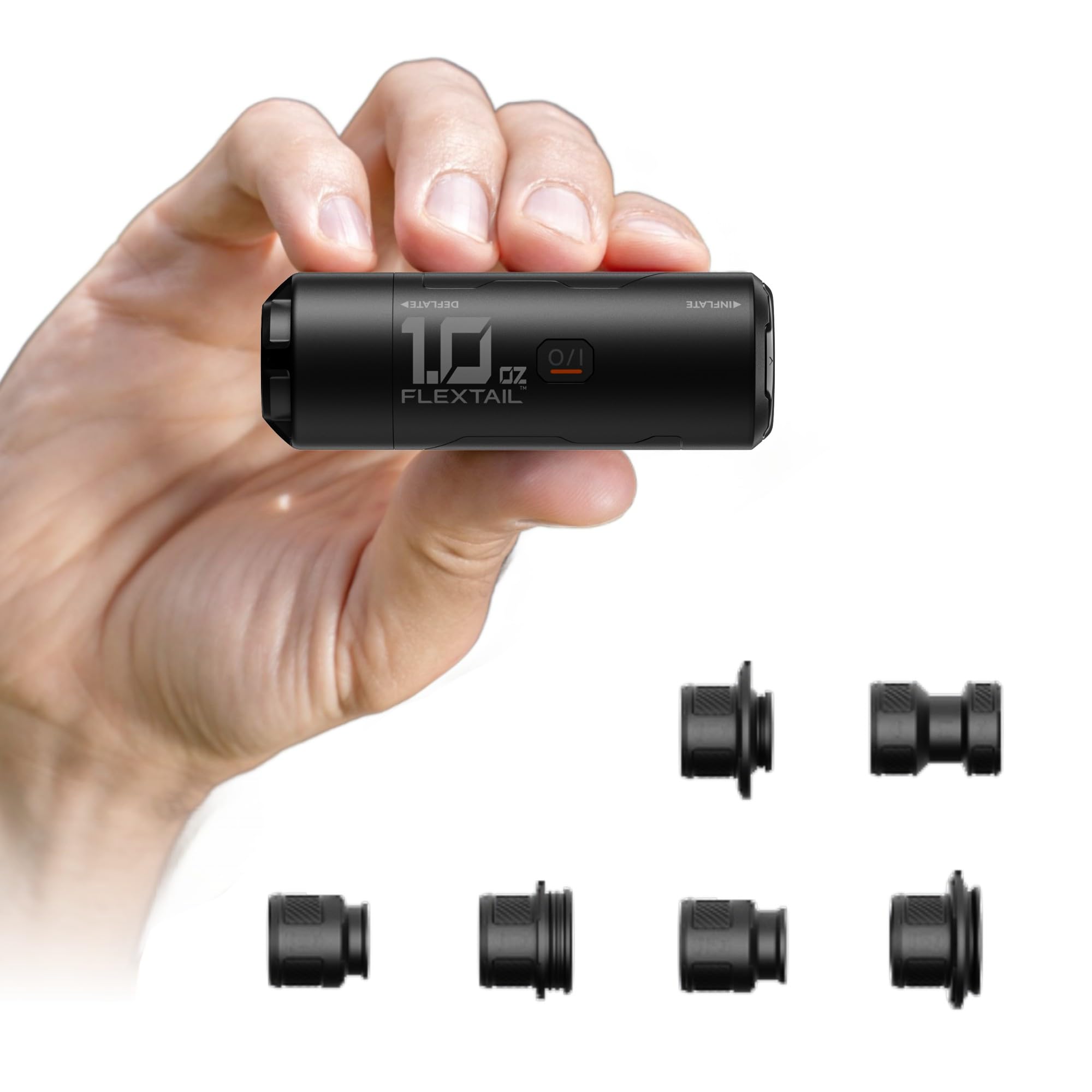 FLEXTAILGEAR Mini pompe à air, 28 g, ultralégère, 3,5 kPa 200 l/min, gonflage et dégonflage rapides, batterie interchangeable, 6 buses pour matelas de camping, matelas à air, sacs sous vide