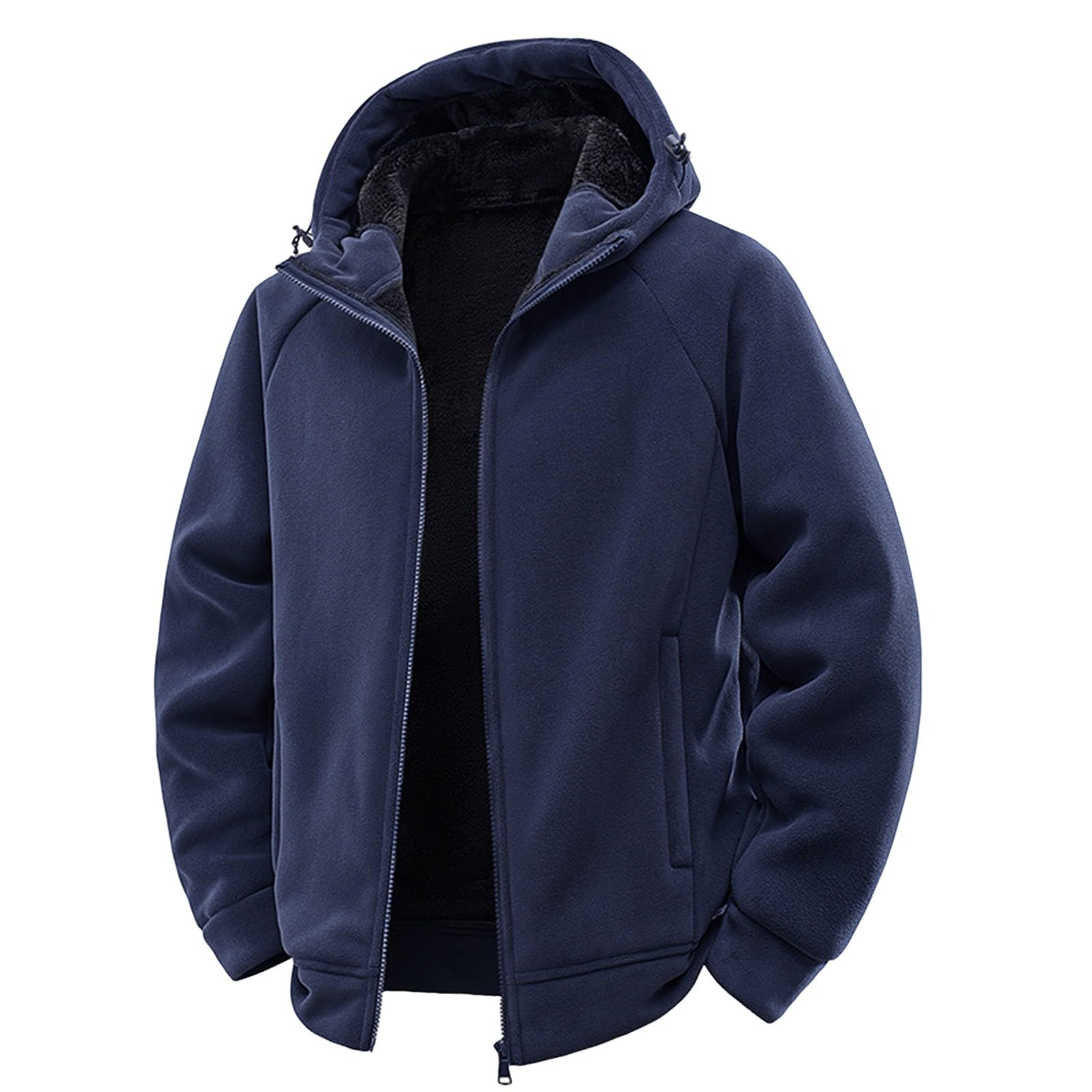 Chaquetas de forro polar para hombre, chaquetas inteligentes casuales con capucha, cálida y acogedora, chaqueta gruesa para exteriores, chaqueta casual versátil, abrigo de color sólido, abrigos con
