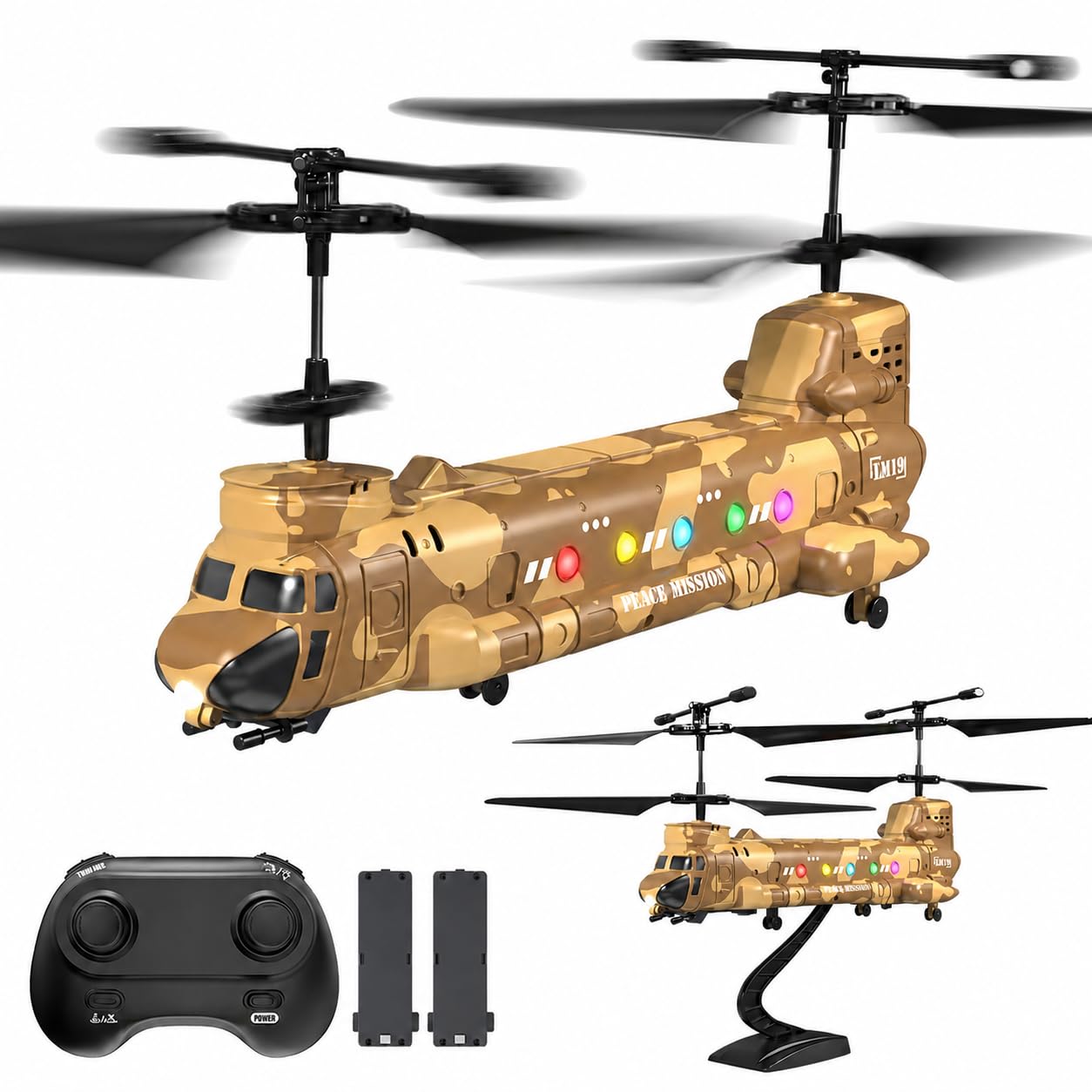 Army Chinook Remote Control Helicopter, LM19-D Military Transport RC Helicopter, Altitude Hold, One Key take Off/Landing, LED Light, Low Battery Reminder, Army Toys &amp; Gift for Military Fans
