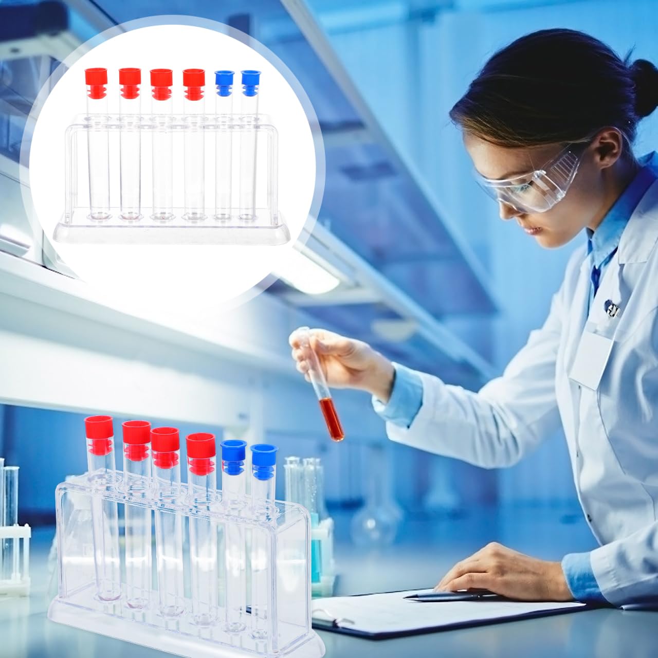 generic Portaprovette in Plastica Trasparente 6 Scomparti Supporto Per Tubo Di Test Laboratorio 6 Provette Organizer Compatto 6.69X5.12X1.97In Per Scuola Ricerca Scientifica
