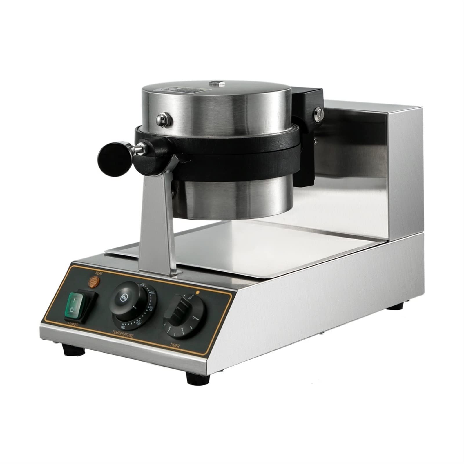 Máquina for hacer gofres redonda, horno antiadherente eléctrico comercial de 1100W, máquina for hornear magdalenas con placa de doble cara giratoria for el hogar de 180 ° Para principiantes Uso en bri