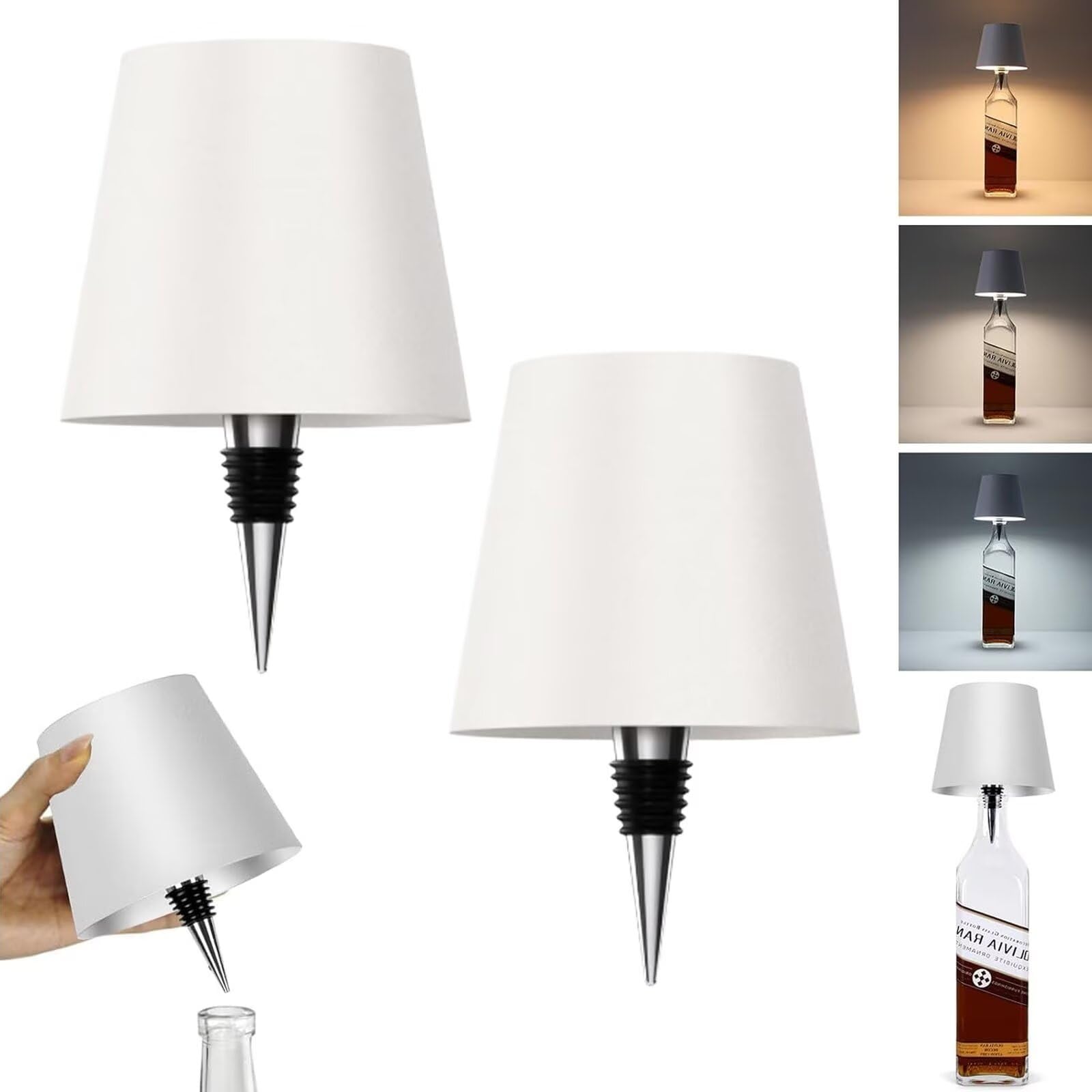 ARRITS Pridola Wireless Bottle Lamp, 2PCS Portable LED Wireless Wine Bottle Light Head, RGB/3 Color Stepless Dimming Rechargeable LED Wine Bottle Lights, Outdoor Touch Table Lamp, Bar Lamp โ image 1