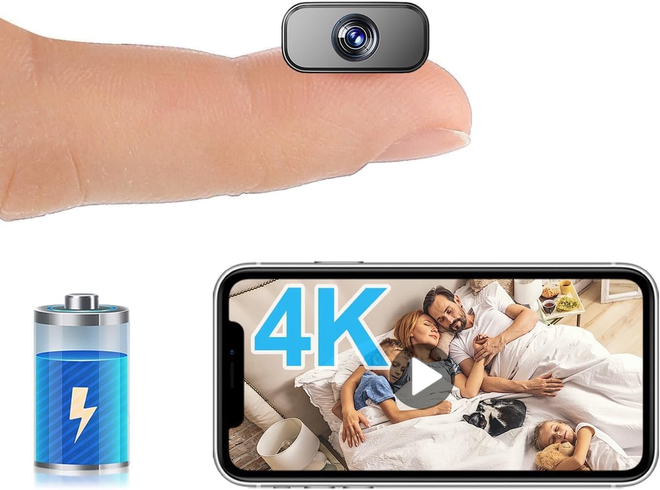 Wireless WiFi Battery Camera,Ultra Mini Cameras,4KHD Video Recorder Live Feed,Easy to Hide,Baby Monitor,Nanny Cam with Auto Night Vision,Motion Detection,Cloud Storage with iOS Android APP