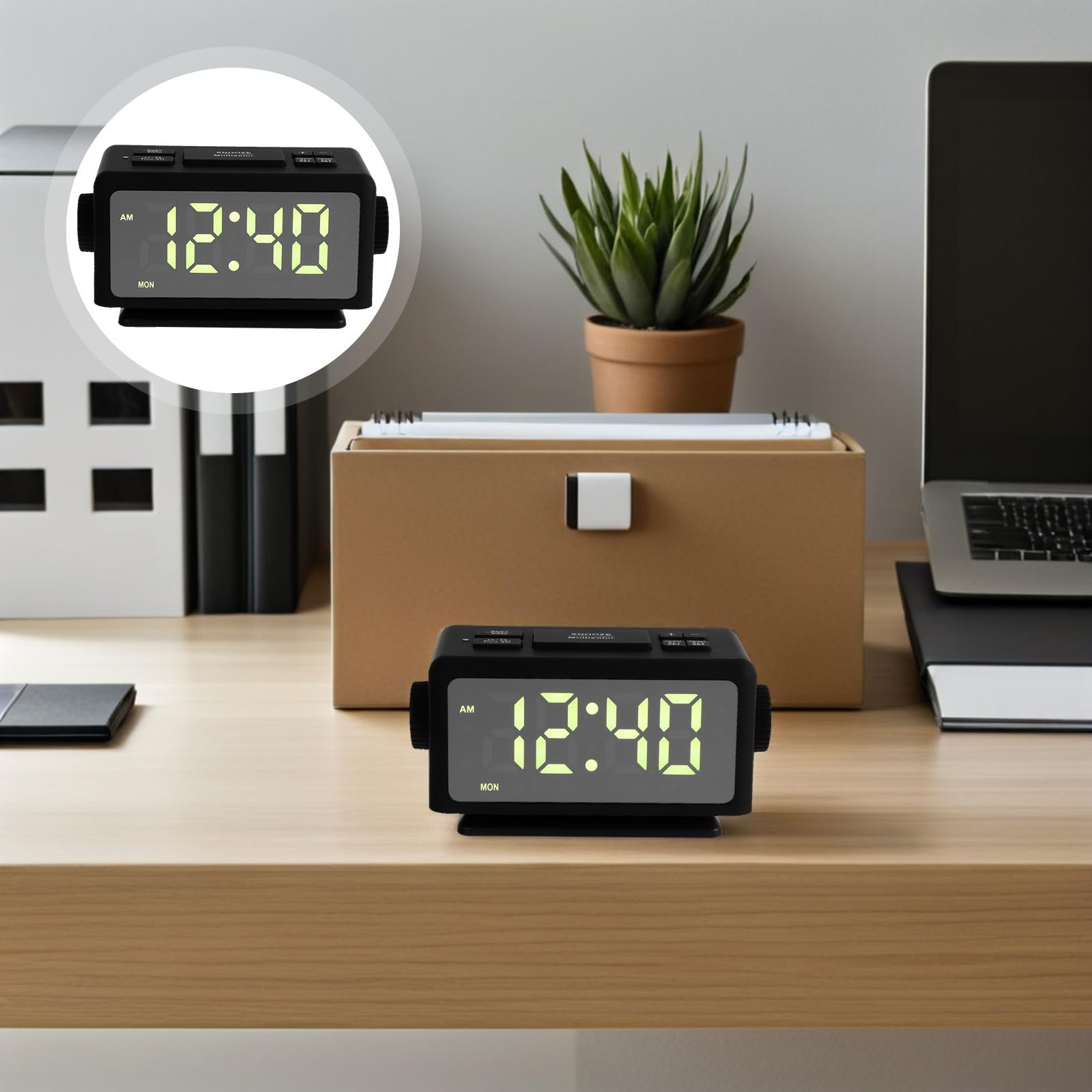 HOMSFOU Reloj Despertador Digital LED con Radio y Pantalla Espejo, Función Doble Alarma, Display de Día Laborable y Doble Puerto USB para Dormitorio