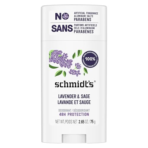 Schmidt's Aluminum-Free Vegan Deodorant Lavender & Sage with 24 Hour Odor Protection, for Women and Men, Natural Ingredients, Cruelty-Free, 2.65 oz