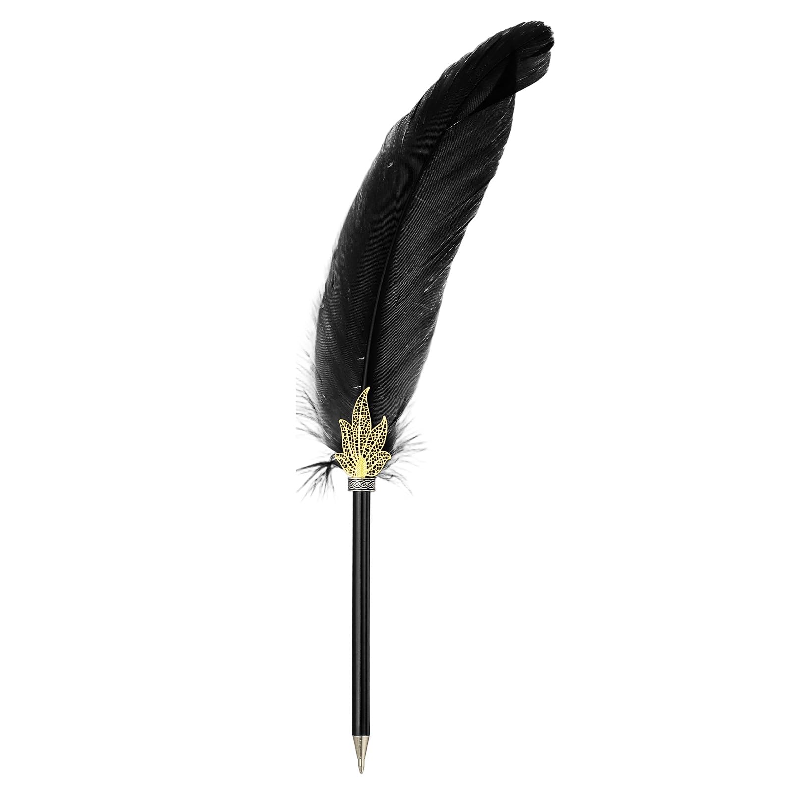 PATIKIL Feather Ballpoint Pens Bulk, Black Ink Vintage Plated Rod Quill Writing Pens for Office Wedding Guest Signature Gift, Black โ image 1