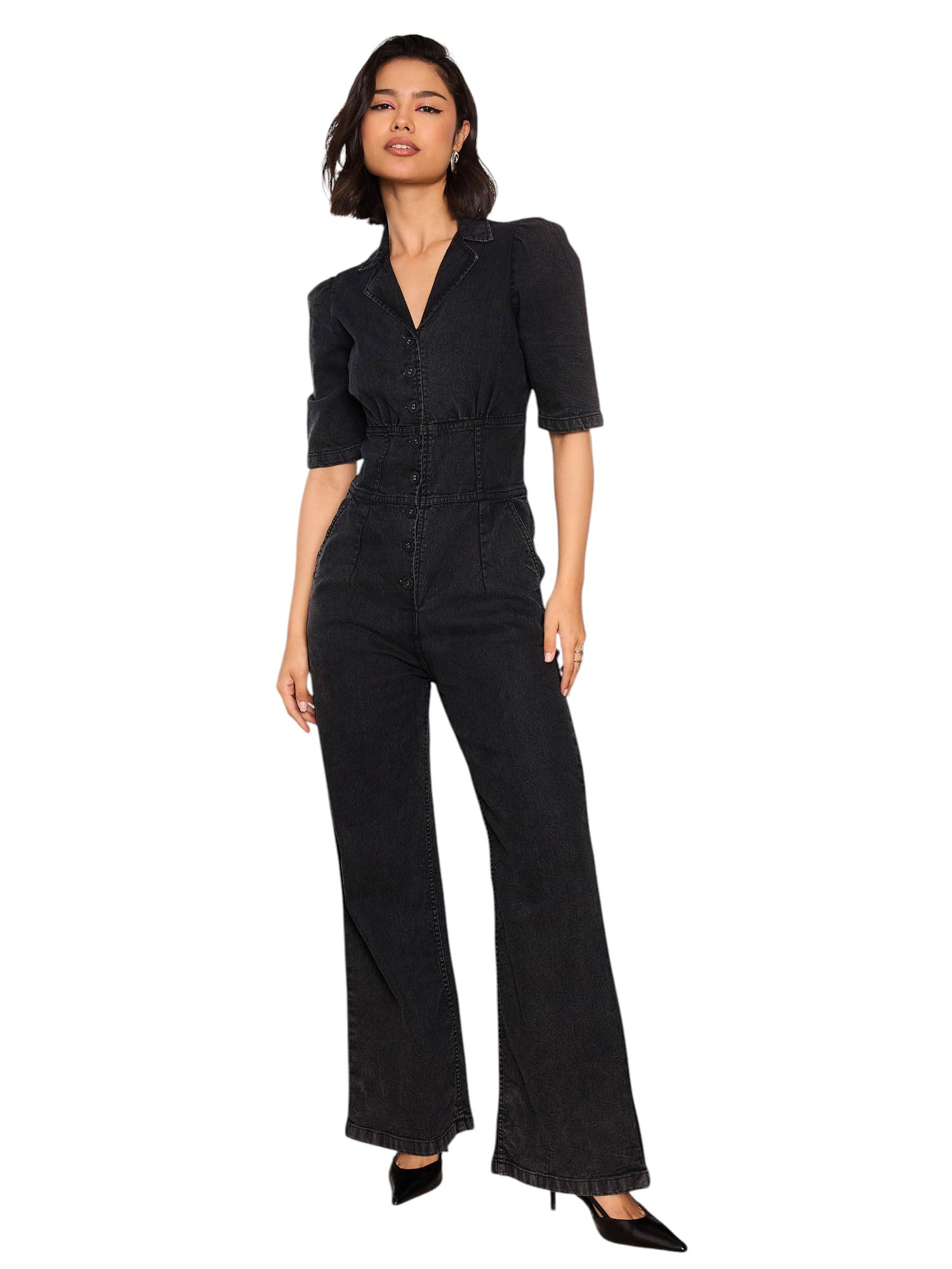 sassafras Women Denim Button Down Jumpsuit-picture-38
