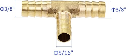 Miniatura 4 de Accesorios de manguera de púas  38 x 38 x 516 pulgadas, conector de tubería de latón para manguera de agua y combustible (forma de T, 3 vías)