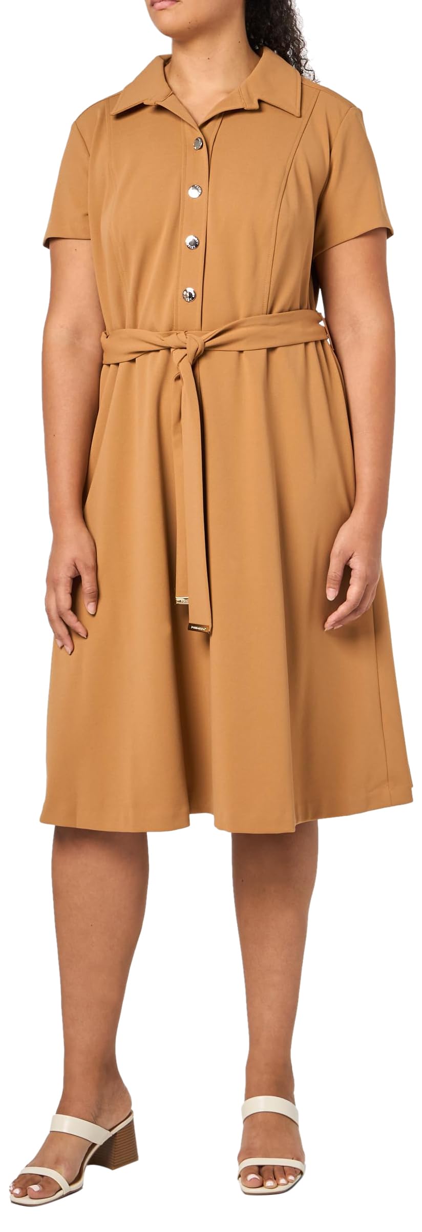 Tommy Hilfiger Women's Scuba Midi Tie Waist Dress, Luggage, 24 Plus