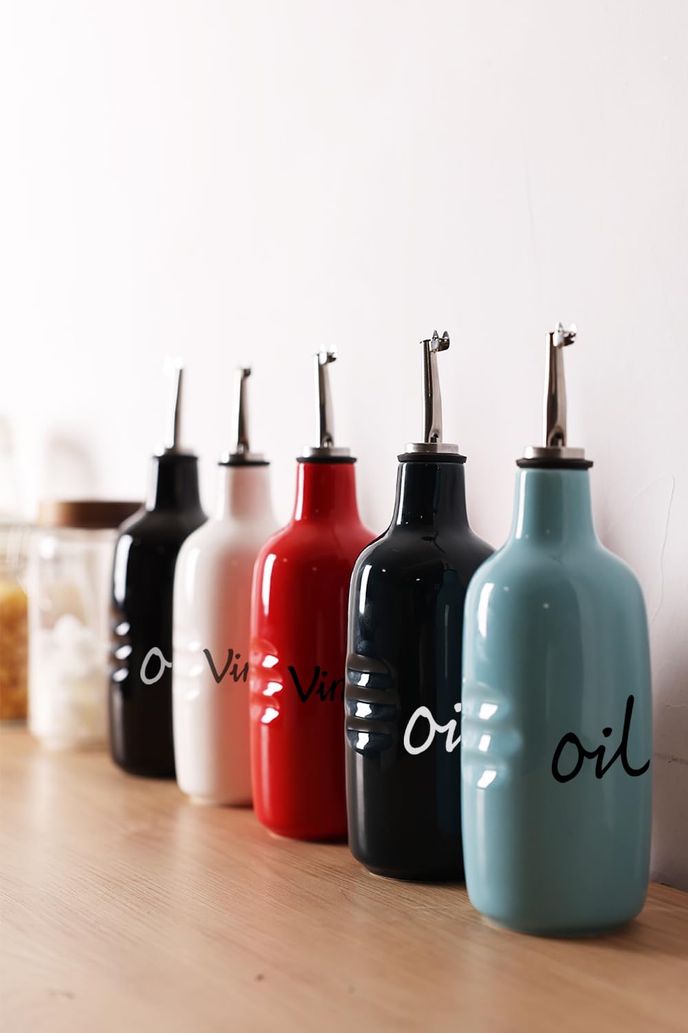 Farmhouse Öl- und Essigspenderflaschen-Set, Keramik, perfekt für die Aufbewahrung von Öl und Essig, 473 ml, Weiß