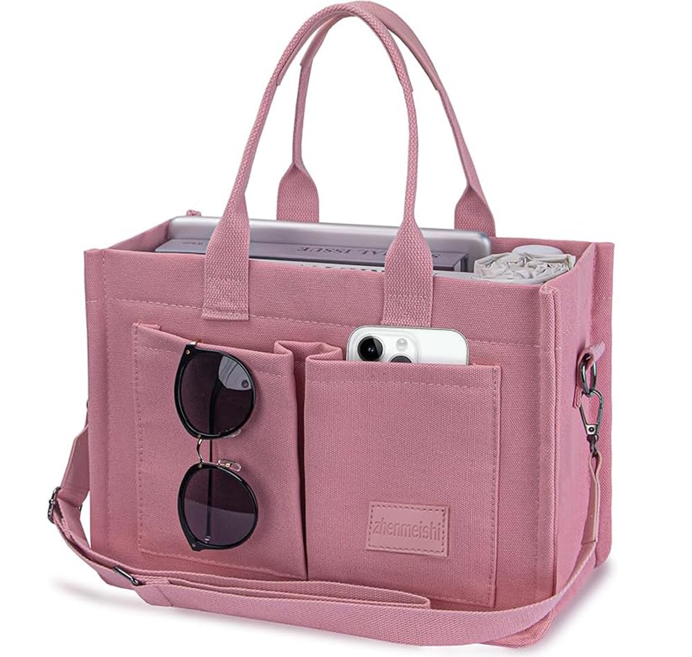 Large Canvas Tote Bag for Women Handbag Tote Purse with Multiple Pockets Women Work Bag Crossbody Bag for Office,Travel,School,Casual