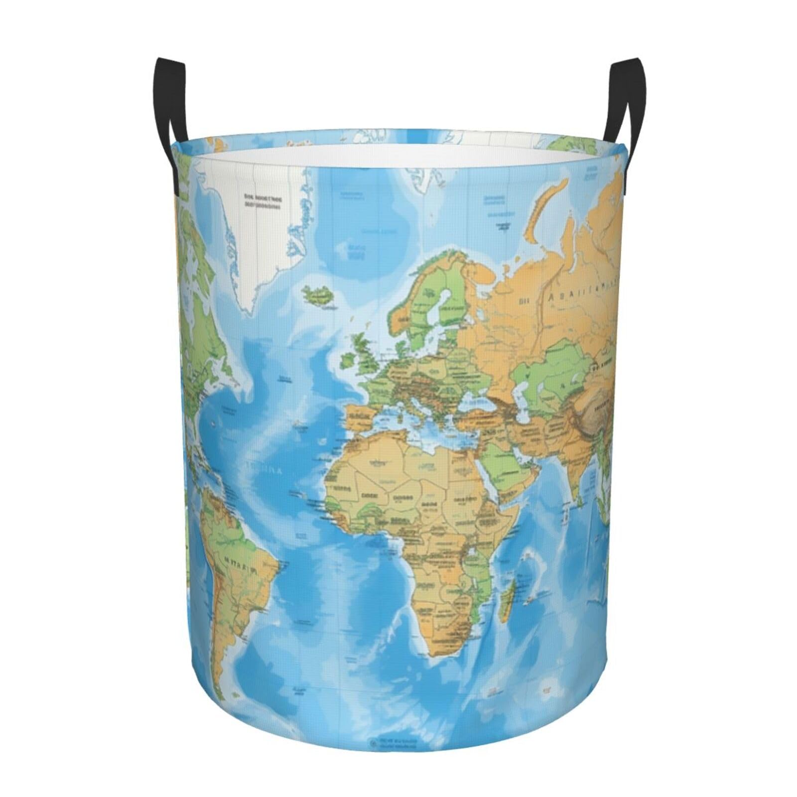 Qqlady Black Large Laundry Basket World Map Foldable Laundry Hamper Waterproof Collapsible Washing Bin Clothes Bag Freestanding Dirty Clothes Hampers For Laundry, Bedroom, Dorm