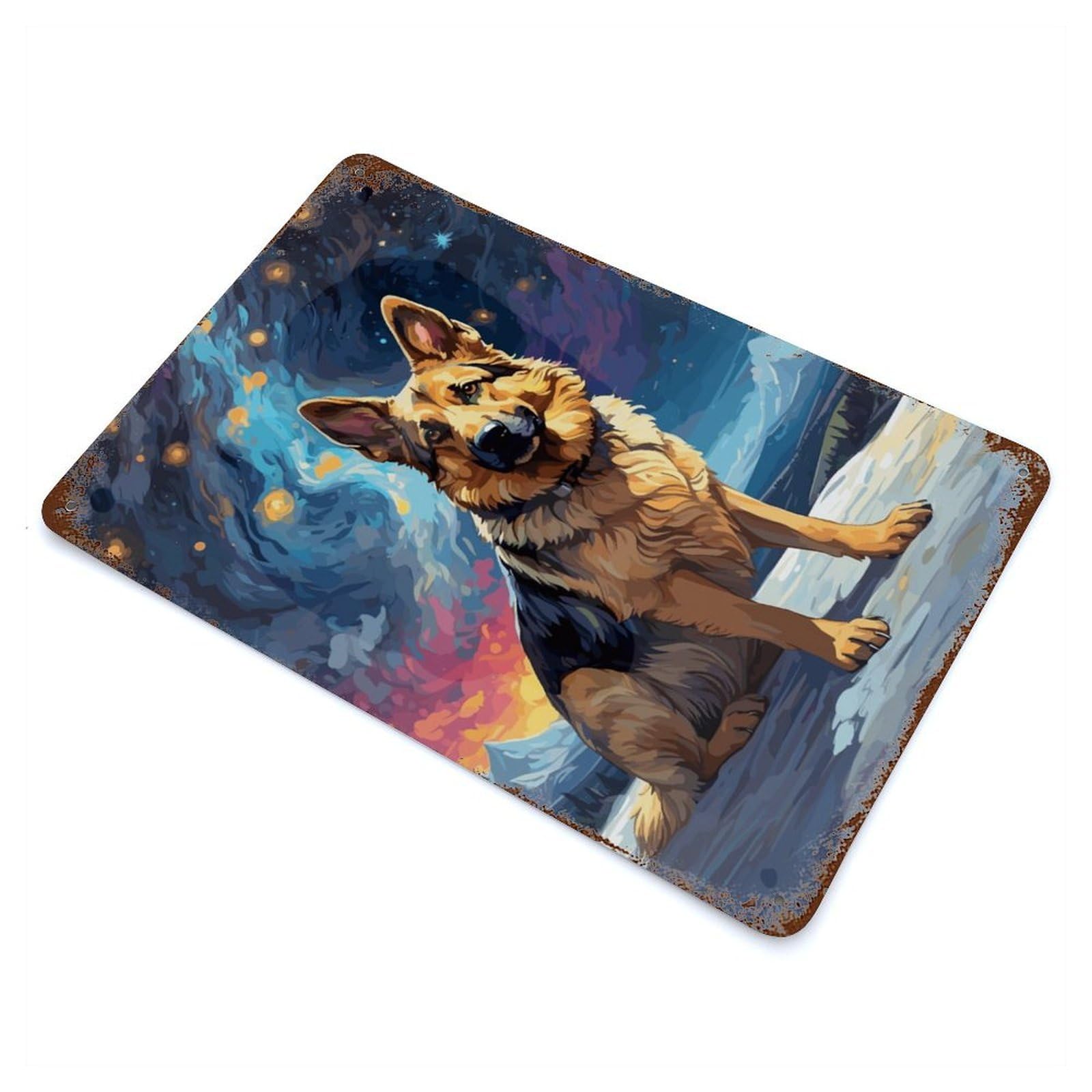 German Shepherd Dog Vintage Wall Sign 11.8"x7.9", Rust Effect Metal Decor for Office, Studio And Wall Decor
