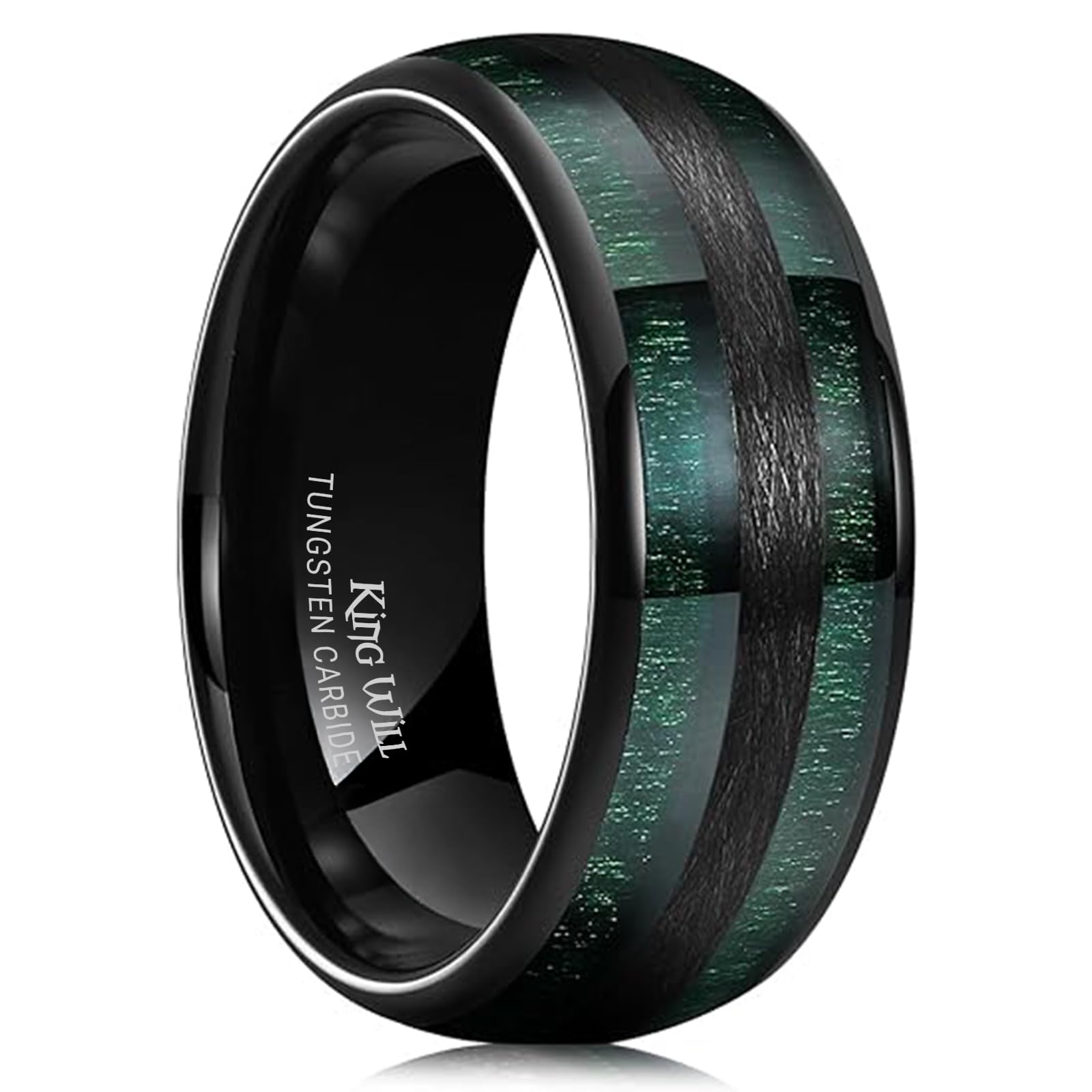 King Will Tungsten Wedding Band for Men Women-8mm Width Black/Gold/Sliver with Nature Koa/Maple Wood Inlay Domed Design Wodden Wedding Ring Comfort