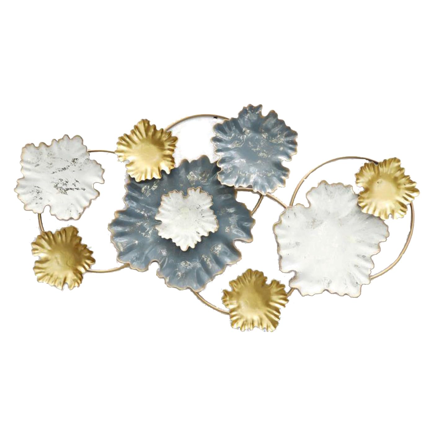 Tableau en métal fleurs sculpture murale shabby or blanc moderne 91cm