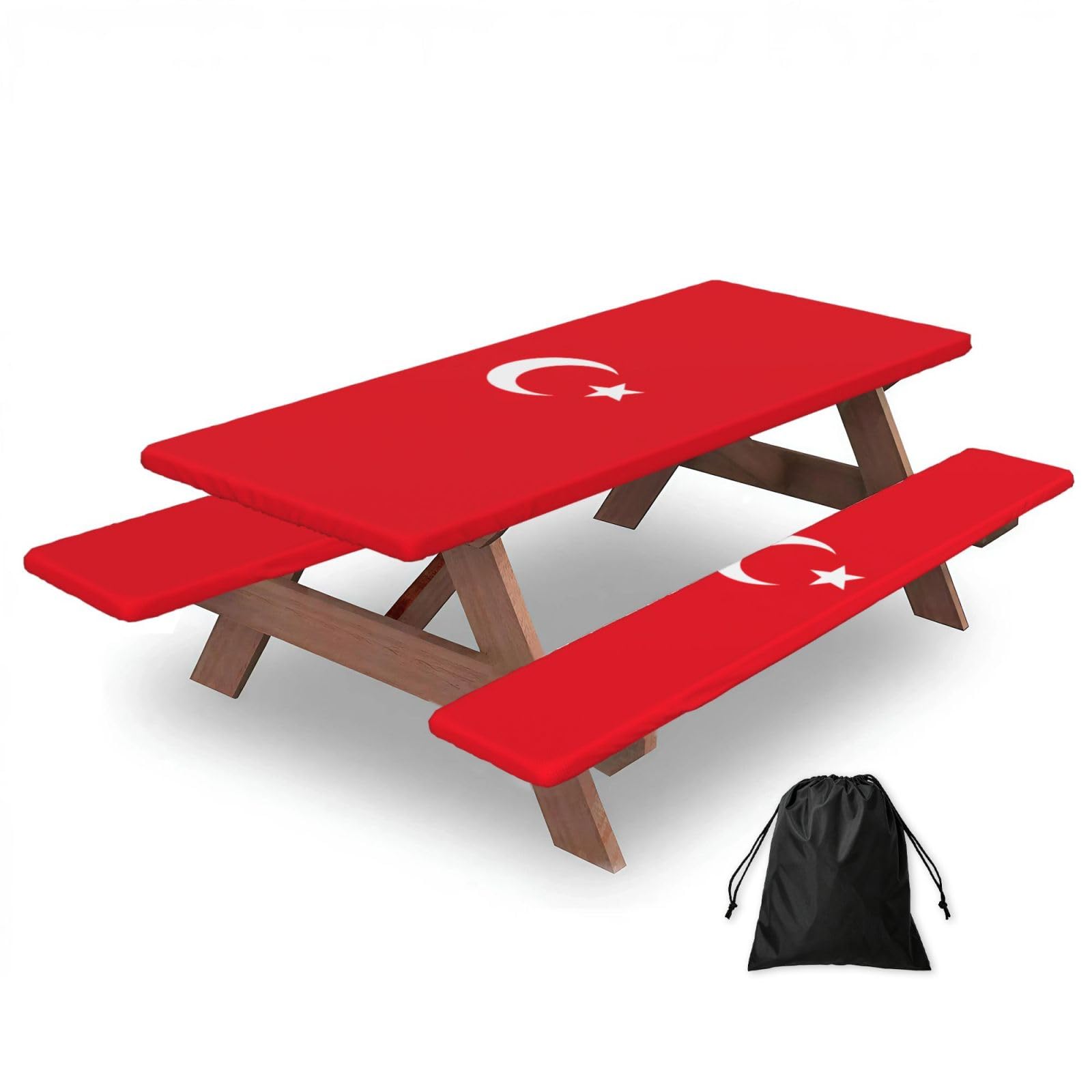 PPHGUT Flag Of Turkey Print Picnic Table Bench Cover Set Outdoor Garden Bbq Protector For Family Camping
