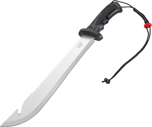 Cat Machete recto con sierra, 19 pulgadas, funda de correa para el hombro, cuchillo de hoja de acero inoxidable con mango ergonómico de herramienta